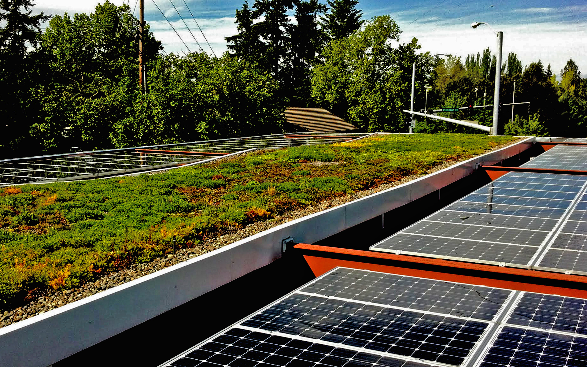 ExtraMile Chevron Green Roof and Solar Panels. Woodburn, Oregon